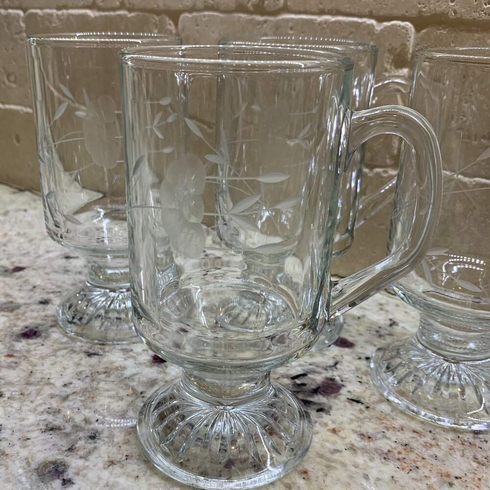 Vintage 4 Princess House Crystal Heritage Irish Coffee Mugs